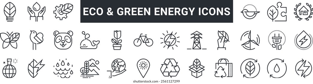 Eco Green Energy Icons Set Line Art Vector Illustration Vector Illustration