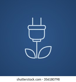 Eco green energy line icon for web, mobile and infographics. Vector light blue icon isolated on blue background.