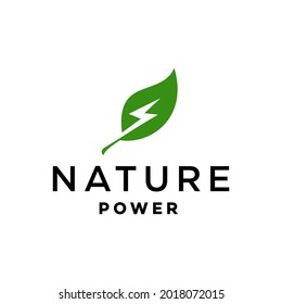 eco green energy logo vector icon, natural power logo concept with leaf and a lightning symbol 