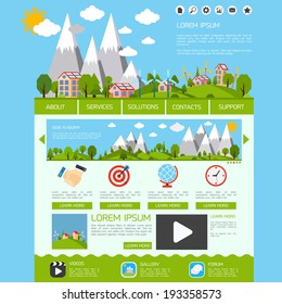 Eco Green Energy Nature Web Site Design Template Video Gallery Forum Buttons Vector Illustration