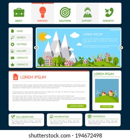 Eco green energy nature web site design template with navigation buttons vector illustration
