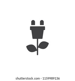 Eco green energy vector icon. filled flat sign for mobile concept and web design. Plug with leaves simple solid icon. Symbol, logo illustration. Pixel perfect vector graphics