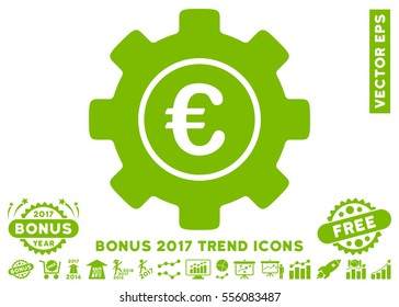 Eco Green Euro Development Gear icon with bonus 2017 year trend pictograph collection. Vector illustration style is flat iconic symbols, white background.