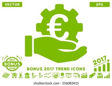 Eco Green Euro Development Service Hand icon with bonus 2017 year trend pictures. Vector illustration style is flat iconic symbols, white background.