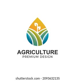 eco green farm droplets logo. agriculture farmer garden with plant nature logo design vector template