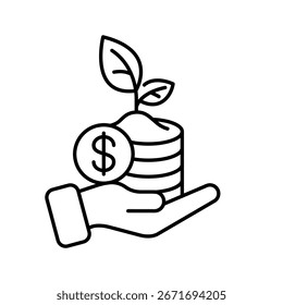Vector de conjunto de iconos de financiamiento ecológico. Conjunto de iconos lineales de ahorro de dinero y Vector financiero. Colección aislada del icono tal como dinero, dólar, divisa, monedas, mano, hoja, respetuoso del medio ambiente, tarjeta de crédito, finanzas.