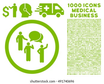 Eco Green Forum Persons vector rounded icon. Image style is a flat icon symbol inside a circle, white background. Bonus clip art has 1000 healthcare business pictographs.