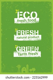 Eco Green Fresh Food Design Elements. Creative Organic Vector on Grunge Background