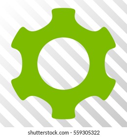 Eco Green Gear interface toolbar icon. Vector pictogram style is a flat symbol on diagonally hatched transparent background.