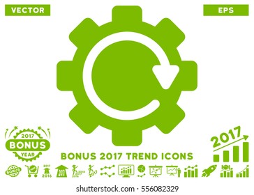 Eco Green Gear Rotation Direction icon with bonus 2017 trend clip art. Vector illustration style is flat iconic symbols, white background.