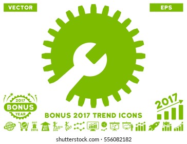 Eco Green Gear Tools icon with bonus 2017 year trend pictograph collection. Vector illustration style is flat iconic symbols, white background.