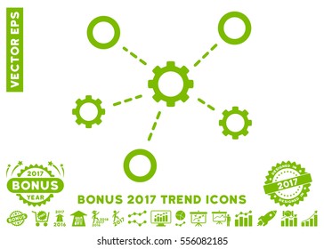 Eco Green Gears Relations pictograph with bonus 2017 trend clip art. Vector illustration style is flat iconic symbols, white background.