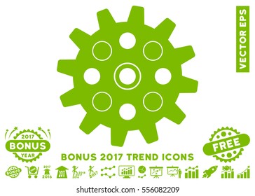 Eco Green Gearwheel icon with bonus 2017 year trend icon set. Vector illustration style is flat iconic symbols, white background.