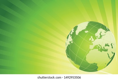 Eco green globe on green background,  vector concept illustration
