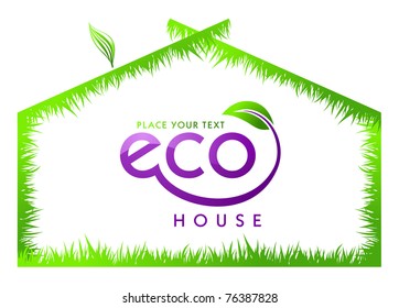 Eco green grass house isolated. Vector illustration