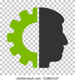 Eco Green And Gray Android Head interface toolbar pictogram. Vector pictogram style is a flat bicolor symbol on chess transparent background.