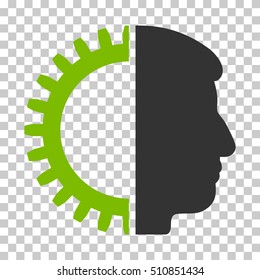 Eco Green And Gray Android Head interface icon. Vector pictograph style is a flat bicolor symbol on chess transparent background.