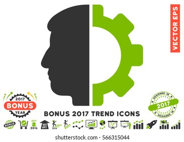 Eco Green And Gray Android Head pictogram with bonus 2017 year trend elements. Vector illustration style is flat iconic bicolor symbols, white background.