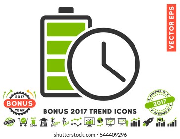 Eco Green And Gray Battery Time pictogram with bonus 2017 trend symbols. Vector illustration style is flat iconic bicolor symbols, white background.