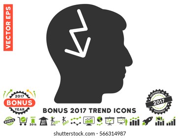 Eco Green And Gray Brain Electric Strike icon with bonus 2017 year trend elements. Vector illustration style is flat iconic bicolor symbols, white background.