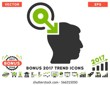 Eco Green And Gray Brain Interface Plug-In icon with bonus 2017 year trend pictograms. Vector illustration style is flat iconic bicolor symbols, white background.
