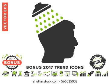 Eco Green And Gray Brain Shower pictogram with bonus 2017 year trend images. Vector illustration style is flat iconic bicolor symbols, white background.