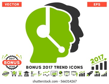 Eco Green And Gray Call Center Operators pictograph with bonus 2017 trend icon set. Vector illustration style is flat iconic bicolor symbols, white background.