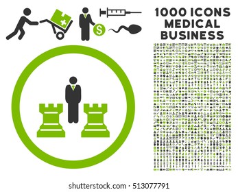 Eco Green And Gray Chess Strategy vector bicolor rounded icon. Image style is a flat icon symbol inside a circle, white background. Bonus clipart contains 1000 healthcare business symbols.