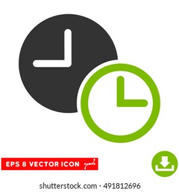 Eco Green And Gray Clocks EPS vector pictograph. Illustration style is flat iconic bicolor symbol on a white background.