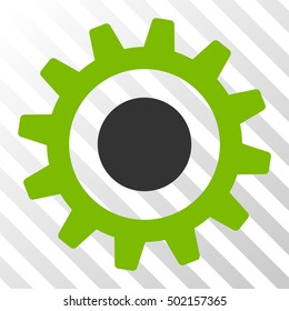 Eco Green And Gray Cogwheel interface toolbar pictogram. Vector pictogram style is a flat bicolor symbol on diagonal hatch transparent background.