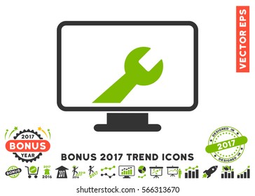 Eco Green And Gray Desktop Options pictograph with bonus 2017 year trend pictures. Vector illustration style is flat iconic bicolor symbols, white background.