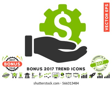 Eco Green And Gray Development Service icon with bonus 2017 trend symbols. Vector illustration style is flat iconic bicolor symbols, white background.