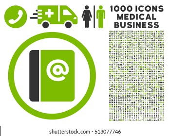 Eco Green And Gray Emails vector bicolor rounded icon. Image style is a flat icon symbol inside a circle, white background. Bonus clip art has 1000 healthcare business symbols.