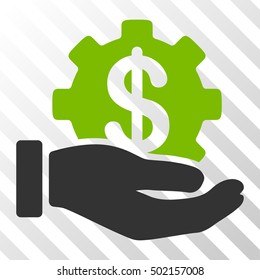 Eco Green And Gray Financial Development Gear Hand toolbar pictogram. Vector pictogram style is a flat bicolor symbol on diagonal hatch transparent background.