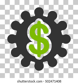 Eco Green And Gray Financial Options Gear toolbar pictogram. Vector pictogram style is a flat bicolor symbol on chess transparent background.