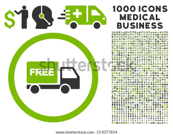 Eco Green And Gray Free Delivery vector bicolor\
rounded icon. Image style is a flat icon symbol inside a circle,\
white background. Bonus clipart has 1000 health care business\
design elements.