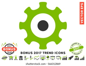 Eco Green And Gray Gear pictograph with bonus 2017 trend pictograph collection. Vector illustration style is flat iconic bicolor symbols, white background.