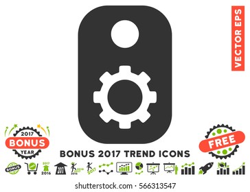 Eco Green And Gray Gear Tag pictogram with bonus 2017 year trend clip art. Vector illustration style is flat iconic bicolor symbols, white background.