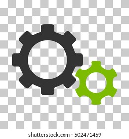 Eco Green And Gray Gears toolbar icon. Vector pictograph style is a flat bicolor symbol on chess transparent background.