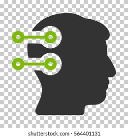 Eco Green And Gray Head Connectors interface toolbar pictogram. Vector pictogram style is a flat bicolor symbol on chess transparent background.