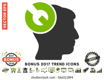 Eco Green And Gray Head Surgery Wrench icon with bonus 2017 year trend design elements. Vector illustration style is flat iconic bicolor symbols, white background.