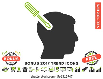 Eco Green And Gray Head Surgery Screwdriver pictogram with bonus 2017 trend design elements. Vector illustration style is flat iconic bicolor symbols, white background.