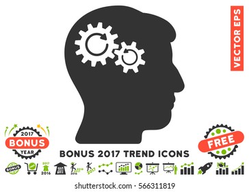 Eco Green And Gray Head Wheels Rotation pictograph with bonus 2017 year trend clip art. Vector illustration style is flat iconic bicolor symbols, white background.