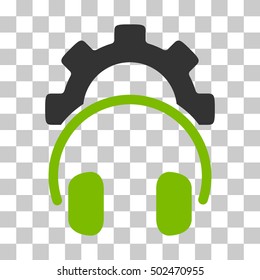 Eco Green And Gray Headphones Configuration Gear interface icon. Vector pictograph style is a flat bicolor symbol on chess transparent background.
