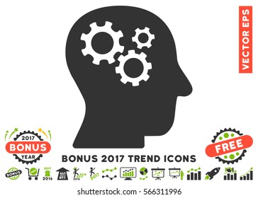Eco Green And Gray Intellect Gears pictogram with bonus 2017 year trend pictures. Vector illustration style is flat iconic bicolor symbols, white background.
