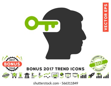 Eco Green And Gray Intellect Key pictogram with bonus 2017 year trend pictures. Vector illustration style is flat iconic bicolor symbols, white background.