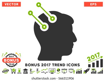 Eco Green And Gray Neural Interface Connectors pictogram with bonus 2017 year trend pictograms. Vector illustration style is flat iconic bicolor symbols, white background.