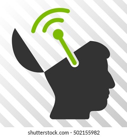 Eco Green And Gray Open Brain Radio Interface interface toolbar icon. Vector pictograph style is a flat bicolor symbol on diagonal hatch transparent background.