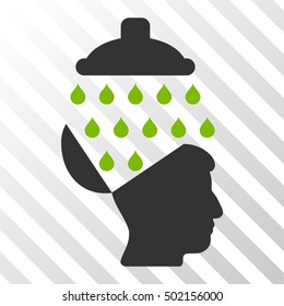 Eco Green And Gray Open Brain Shower interface icon. Vector pictograph style is a flat bicolor symbol on diagonal hatch transparent background.