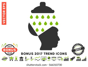 Eco Green And Gray Open Brain Shower icon with bonus 2017 trend pictograph collection. Vector illustration style is flat iconic bicolor symbols, white background.
